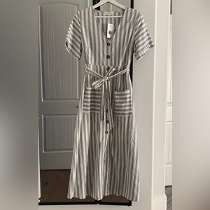 Ivory and gray striped midi dress